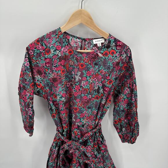 EVEREVE NWT Sutton Cotton Tie Waist Long Sleeve Floral Dress // M - Picture 6 of 16